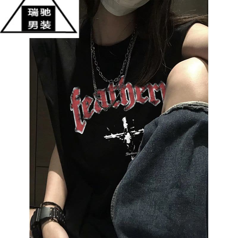 希杰狮王美式水洗做旧背心男士夏季潮牌无袖T恤宽松篮球运动坎肩图片