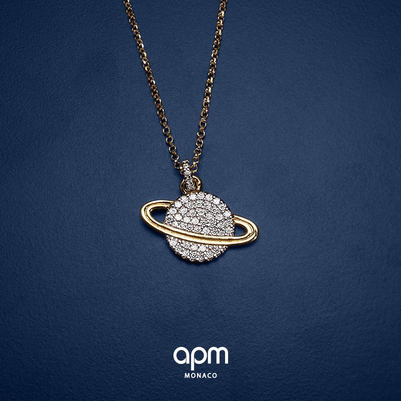 原装进口apmmonaco黄金色星球项链女毛衣链925银ac3917oxy