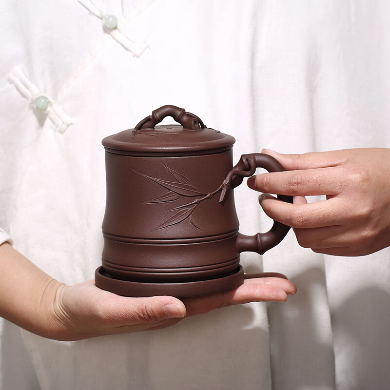 金镶玉 若谷紫砂杯 茶杯水杯办公杯泡茶杯宜兴原矿紫泥带内胆过滤 500ml高清大图