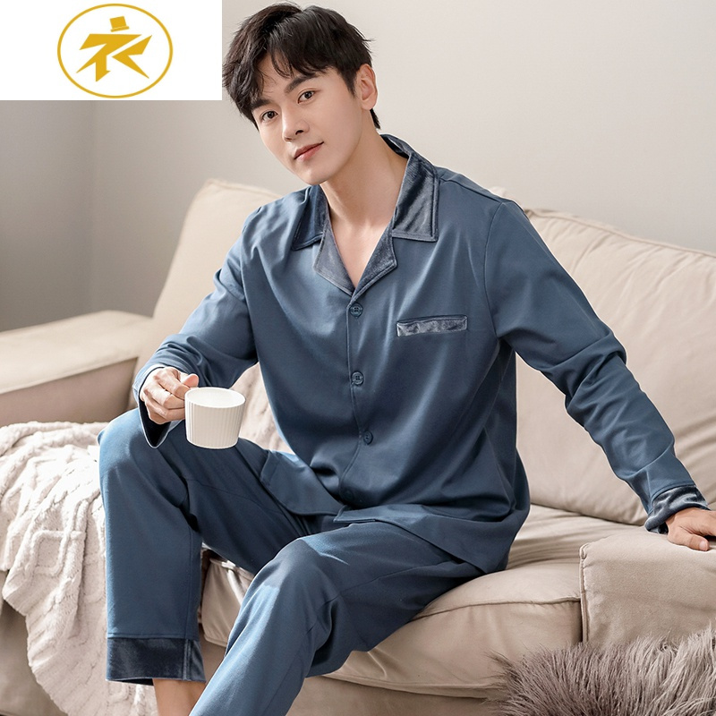 ideamini男式睡衣棉春秋长袖男士新款棉中年春夏季薄款大码家居服套装