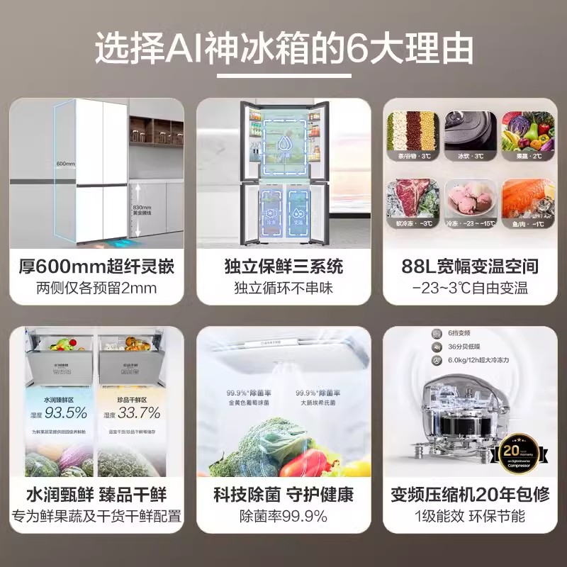 [AI神冰箱8系]三星RF50DG55513GSC超薄嵌入式 501升 三循环 AI节能 智能十字对开门冰箱青锦灰高清大图