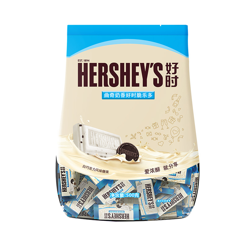 好时(Hershey’s) 迷你排块牛奶巧克力巴旦木巧克力曲奇奶香白巧克力结婚喜糖袋装500g高清大图