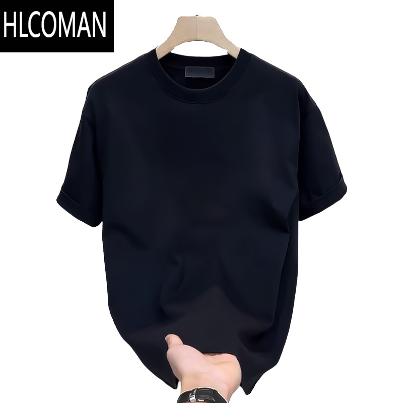 HLCOMAN夏季衣服高端T恤短袖男纯色2025新宽松休闲潮流百搭高清大图