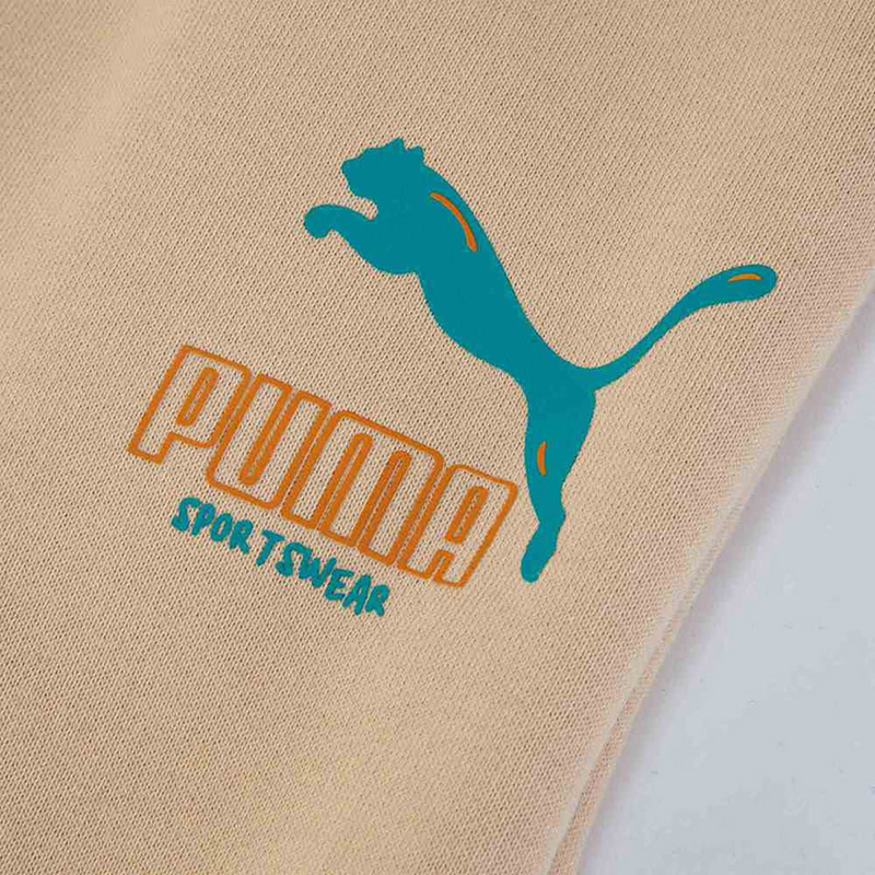 PUMA 品牌Logo印花纯色抽绳直筒运动长裤 女款 卡其色 538855-67