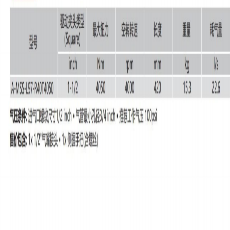 肯普方头冲击式气动扳手气动工具A-MSS-L85-R40T2170-6;2170Nm高清大图