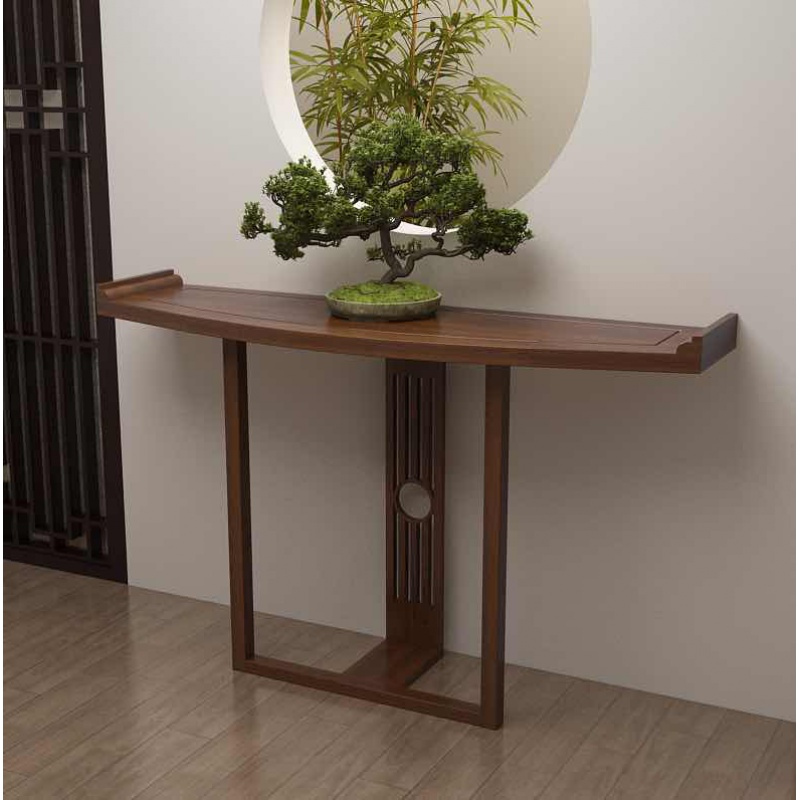 新中式半圆玄关桌靠墙弧形闪电客玄关柜厅端景台仿古条案翘头装饰