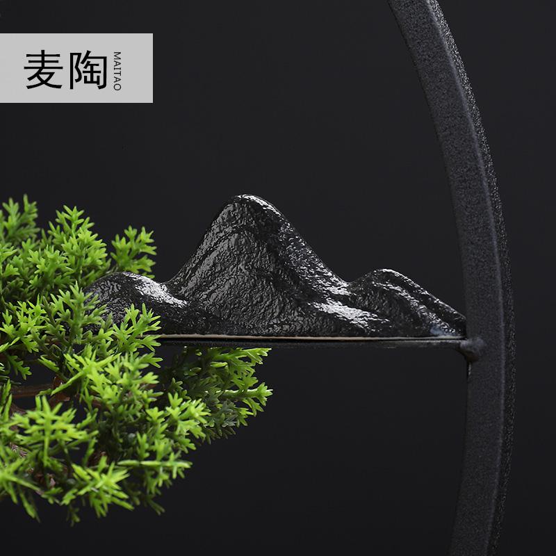 美帮汇新中式家居创意客厅装饰盆景迎客松铁艺摆件禅意软装仿真枯木植物高清大图