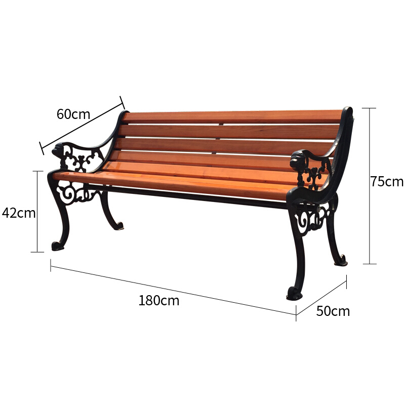 户外公园长椅实木防腐长条椅园林室外休息长凳铁艺小区排椅子靠背安心