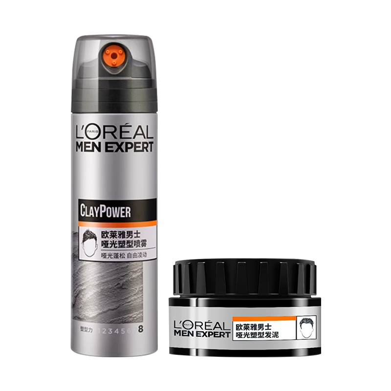 欧莱雅男士造型哑光塑型喷雾200ml+哑光发泥70g持久定型发胶高清大图