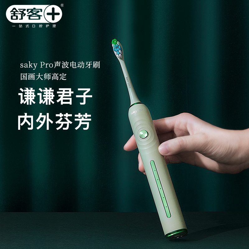 舒客(Saky)电动牙刷G3415成人女充电式软毛声波震动自动牙刷 竹青