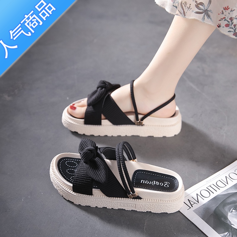 SUNTEK两穿凉鞋女夏外穿2023年新款ins潮配裙子厚底仙女风罗马沙滩拖鞋高清大图