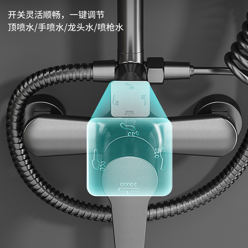花洒套装恒温手持花洒全铜冷热龙头家用卫浴增压枪灰全铜浴室卫生间沐浴洗澡花晒莲蓬头711高清大图