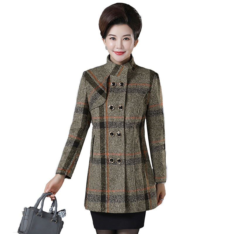 suntek妈妈外套女春秋新款老人衣服50岁60中老年人女装秋装格子毛呢