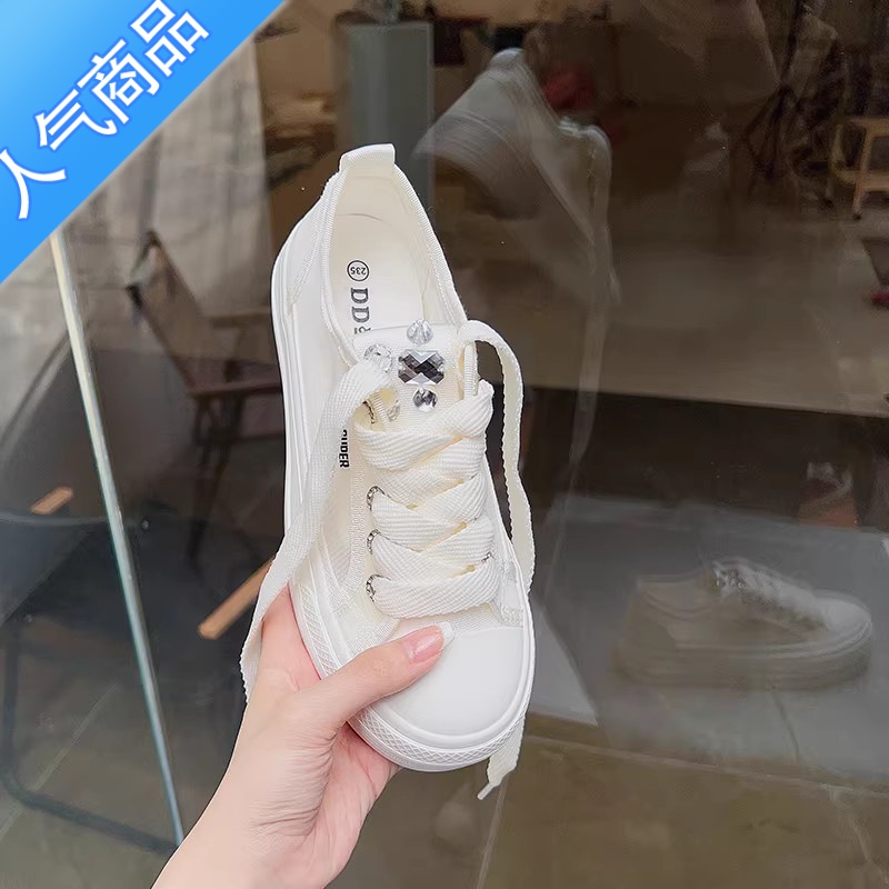 SUNTEK帆布鞋女2023新款夏季薄款透气网面网鞋厚底百搭配裙子小白鞋高清大图