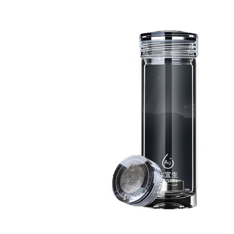 水宜生 330ML纯钛双层玻璃杯 纳米银离子水杯 男士高端商务便携泡茶杯 C918高清大图