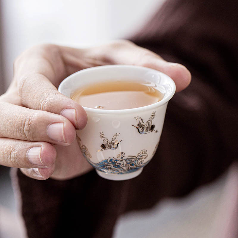 領藝 祥鹤观海旅行茶具套装德化白瓷一壶三杯快客杯户外旅行车载便携功夫茶具 祥鹤观海旅行茶具