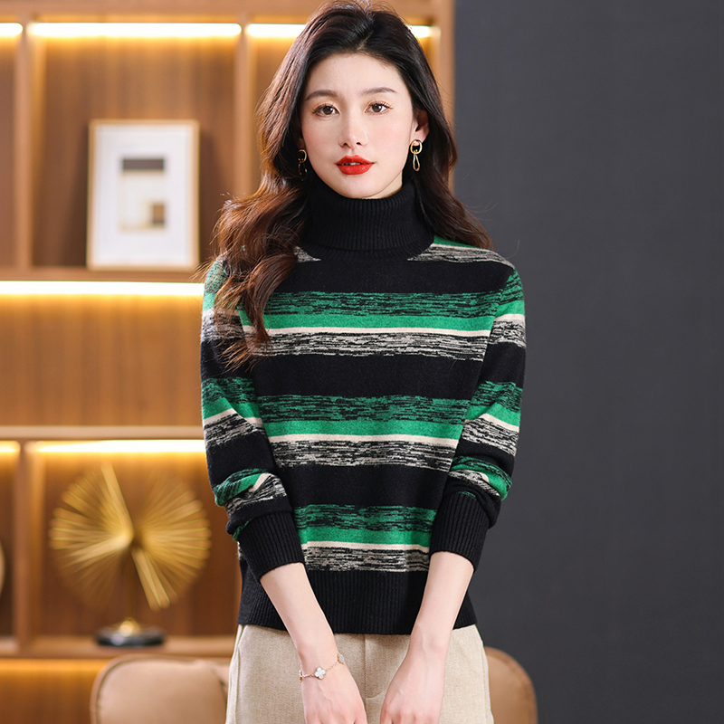 春春秋羊绒衫女半高领春秋装新款加厚羊毛衫女套头针织衫印花显瘦打底毛衣女专柜正品套头女士毛衣高端羊绒衫年轻漂亮打底衫女装高清大图