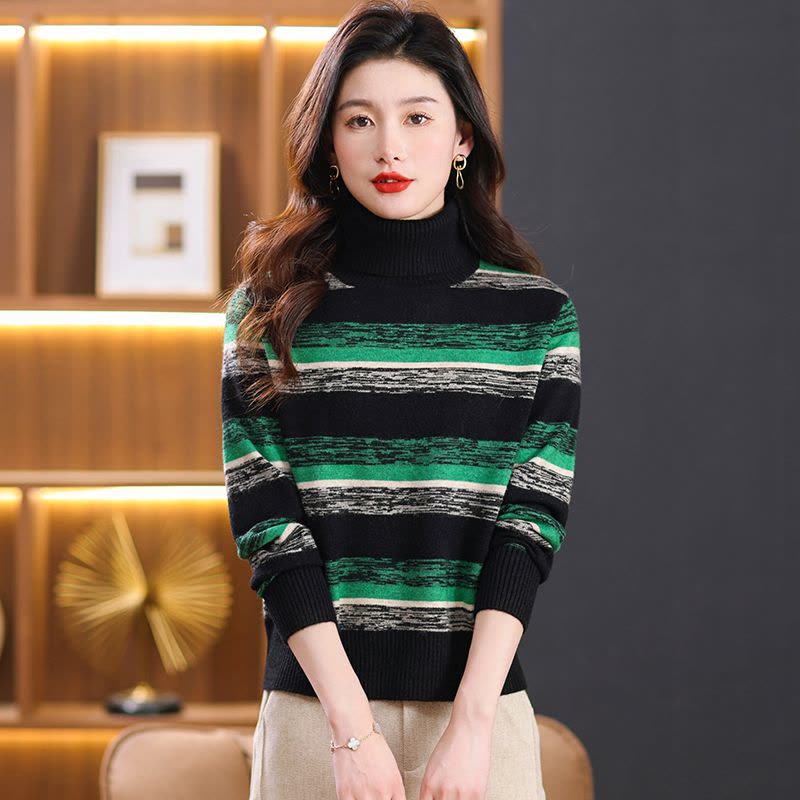 春春秋羊绒衫女半高领春秋装新款加厚羊毛衫女套头针织衫印花显瘦打底毛衣女专柜正品套头女士毛衣高端羊绒衫年轻漂亮打底衫女装图片