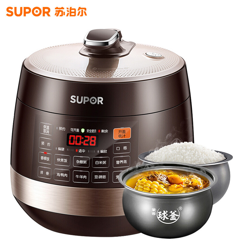 苏泊尔(SUPOR)电压力锅家用6L多功能4-8人大容量智能不粘锅底盘加热预约定时一锅双胆球釜高压锅60YC8001Q
