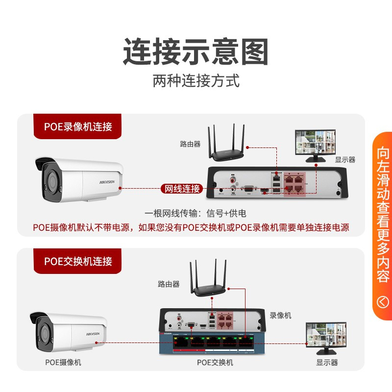 海康威视（HIKVISION）DS-2CD3T47EWD-L（升级款）臻全彩监控摄像头400万夜间彩色POE供电手机远程