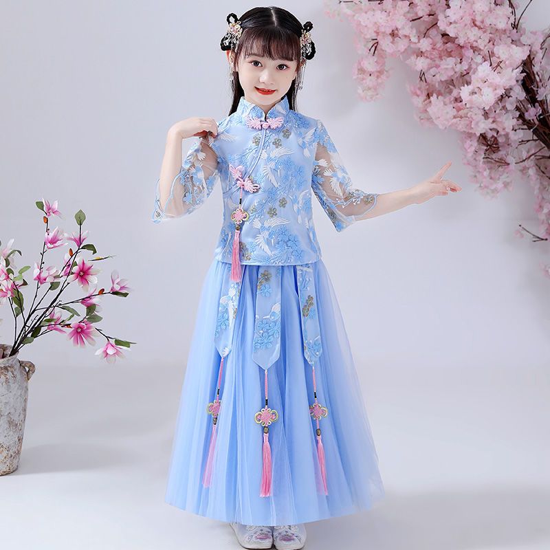 女童唐装仙女裙小学生连衣裙古装儿童公主裙秋冬旗袍两件套裙