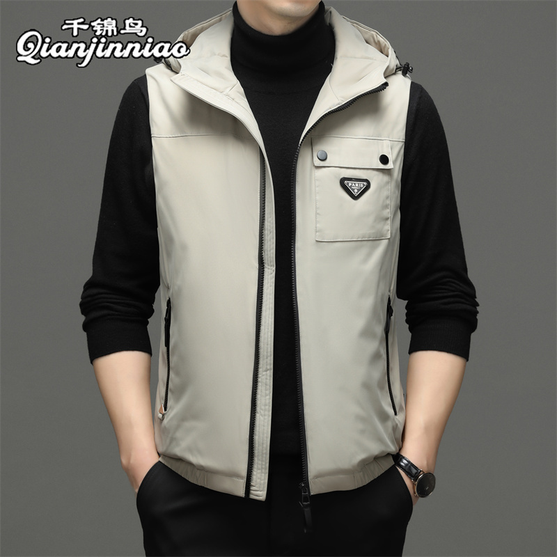 千锦鸟男士羽绒连帽马甲外套可外穿2022冬季新款中青年立领坎肩无袖90