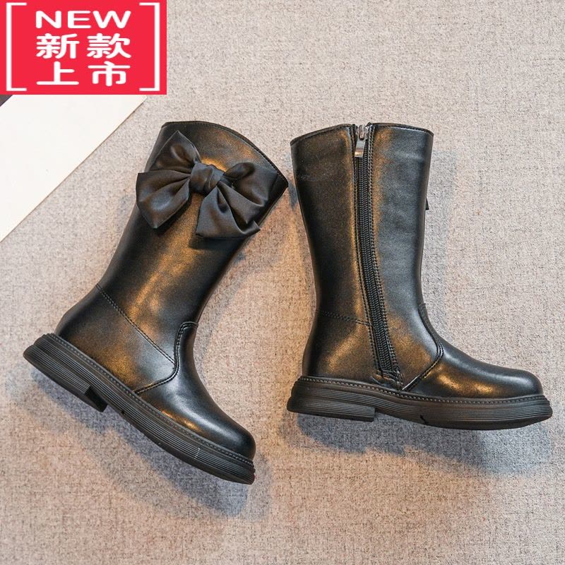 可莉允女童鞋儿童靴子长筒冬季2022新款公主高筒长靴秋冬加绒二棉鞋图片