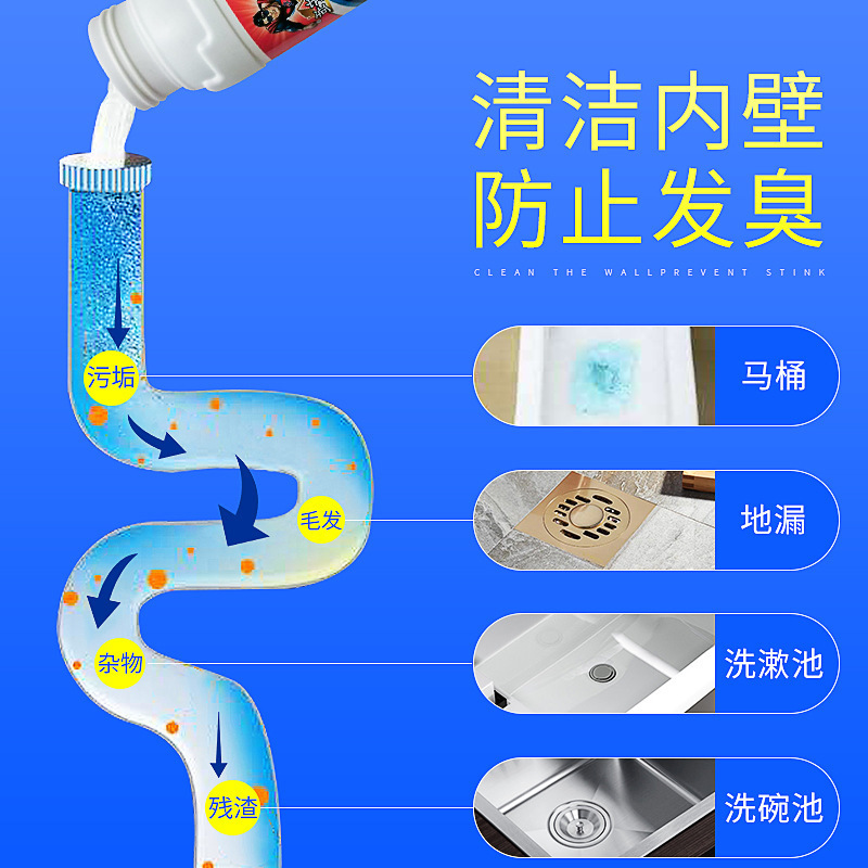 【1瓶抵3瓶】大瓶装下水道油污强力疏通300g马桶厨房堵塞溶解地漏厕所除臭神器