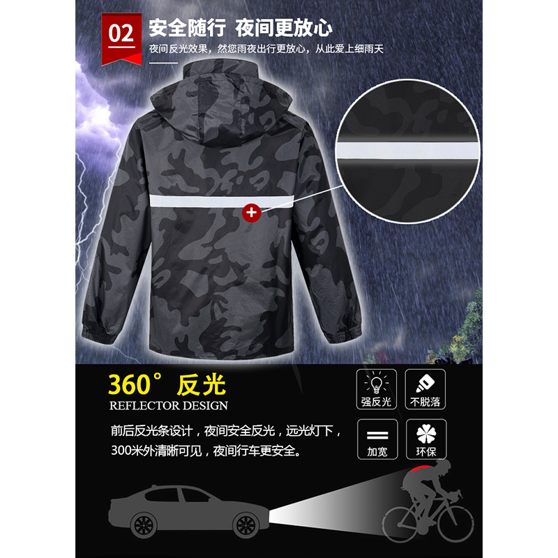 灰白迷彩 雨衣雨裤套装 男分体成人徒步户外雨衣加厚防水钓鱼摩托车高清大图