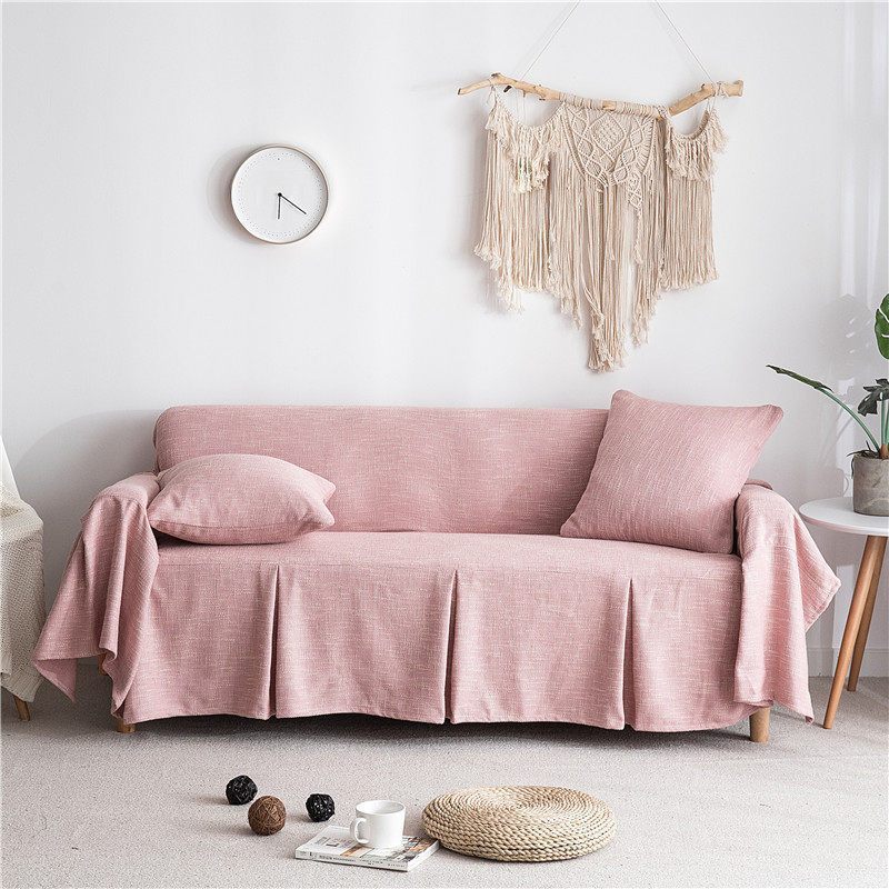 家柏饰(CORATED)北欧色沙发盖布套罩全包懒人沙发布单沙发巾全盖防猫抓 艾朵粉 右贵妃170*280【面对沙发】