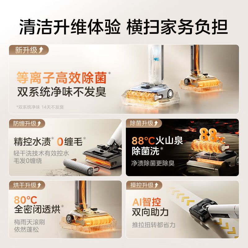 美的(Midea)S60Pro净味洗地机洗拖吸一体自动清洗[AI双向助力 0缠毛]家用吸洗拖一体拖地机图片