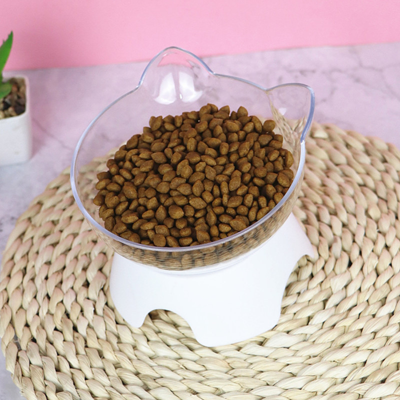 猫碗狗碗双碗斜口单碗保护颈椎自动饮水猫饭盆狗食盆狗狗猫咪用品 透明（单碗） 收藏加购优先发货