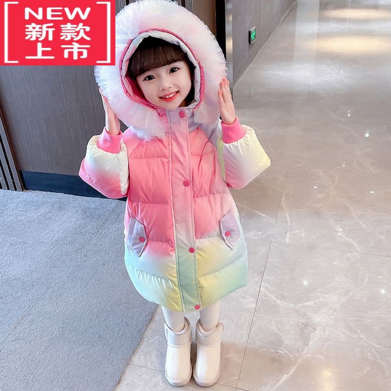 可莉允女童棉服2022年新款冬季中长款洋气毛领外套宝宝加厚羽绒服图片