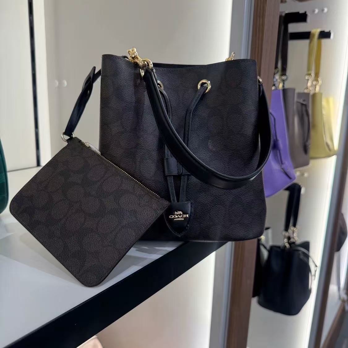 COACH蔻驰女包 Rowan 22 品牌徽标经典 皮革 水桶包手提包 小号 女款 棕色CBH07-IMXHE CBH07-IMXAQ