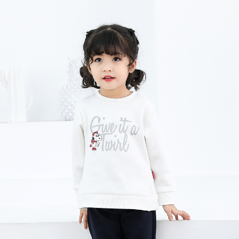 史努比(SNOOPY)女童加绒卫衣春秋冬长袖圆领套头卫衣100-130cm