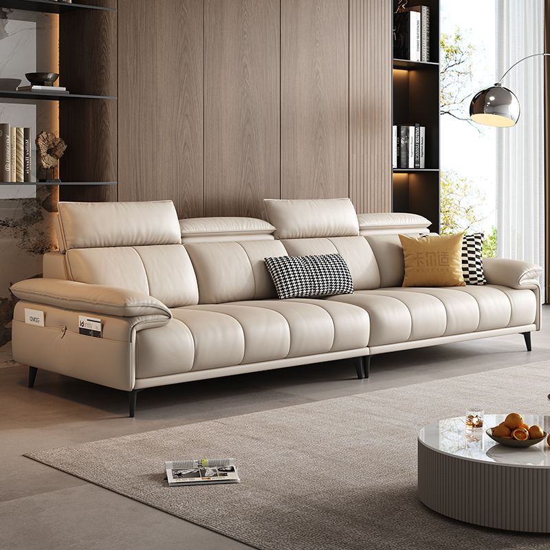 苏宁家装全屋直排真皮意式轻奢极简皮沙发现代简约皮沙发卡尔适白露