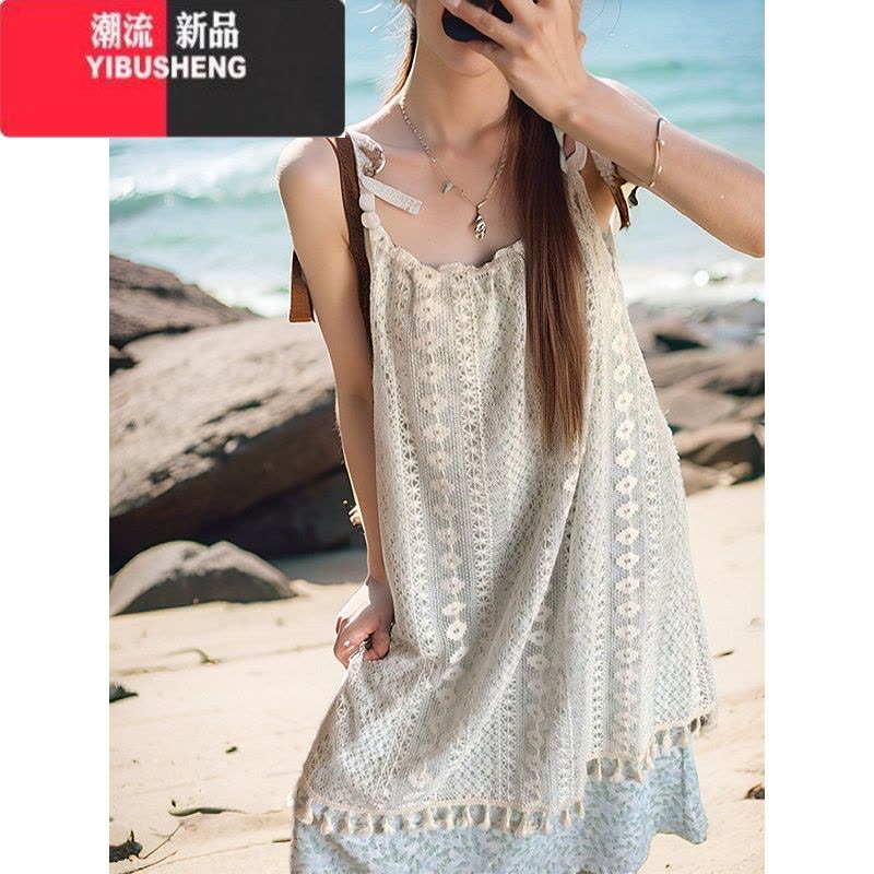YIBUSHENG小个子海边度假风吊带裙女季设计感拼接碎花裙甜美连衣裙长裙子图片