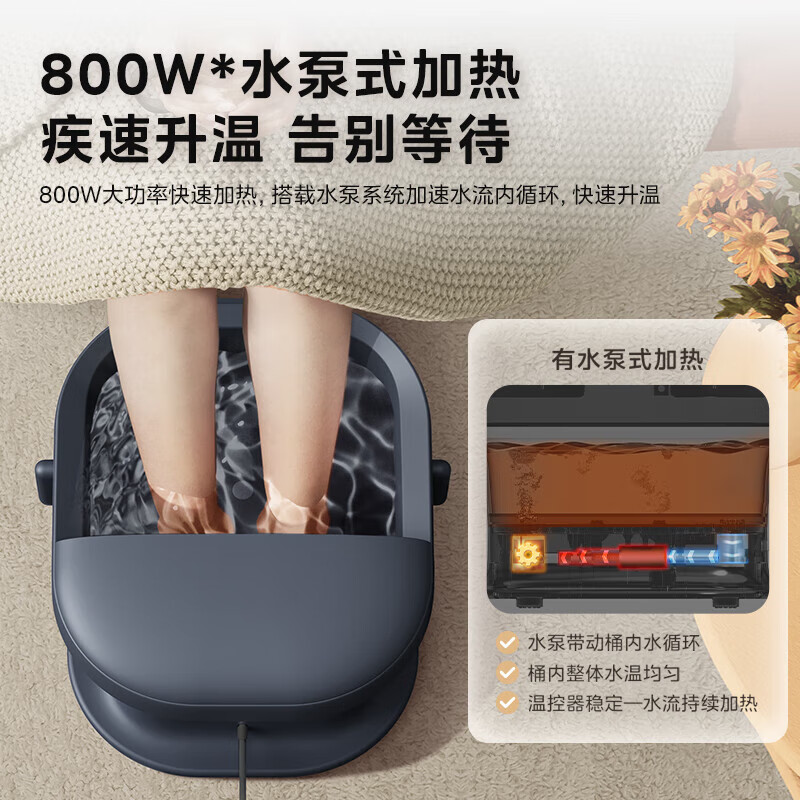 美的ZS108可拆洗泡脚桶杀菌加热电动按摩洗脚盆足浴盆理疗泡小腿可折叠涌泉活氧仿真按摩洗脚盆深海蓝高清大图