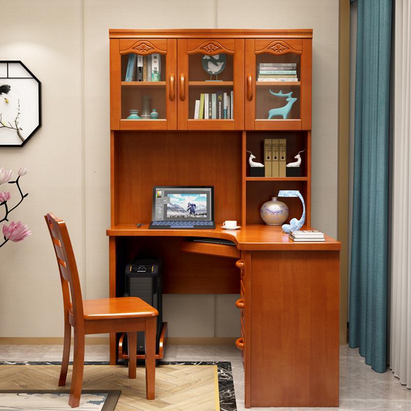 实木书桌新中式书柜一体直角书架组合家用转角电脑桌书房家具套装定制