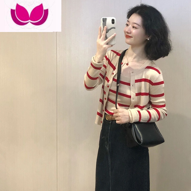 七斓2023年早春装新款女装盐系穿搭轻熟小香风套装针织开衫吊带套高清大图