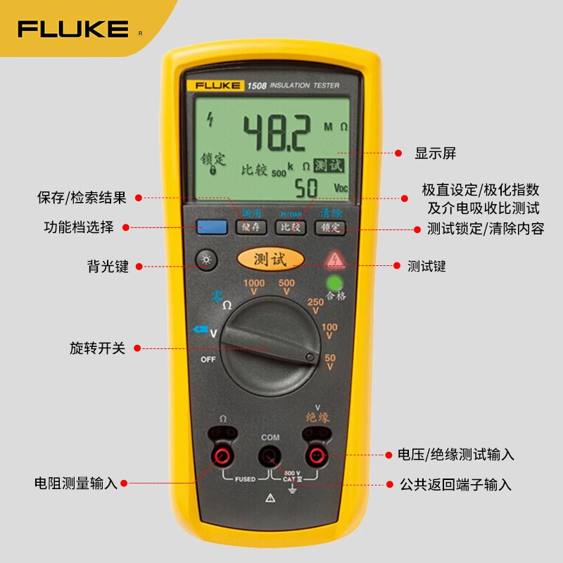 福禄克(FLUKE)F1508 绝缘电阻测试仪 数字绝缘万用表万能表电流表5档1000V10GΩ