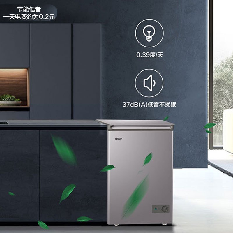 海尔(Haier)100升家用卧式冰柜冷柜小冰箱 减霜80% PCM内胆 断电保护 一级能效 BC/BD-100GHPC