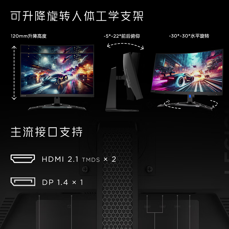 联想(Lenovo)R32qc-30 拯救者显示器 31.5英寸 2K曲面 原生180Hz 1ms 响应 低蓝光 音箱 升降旋转高清大图