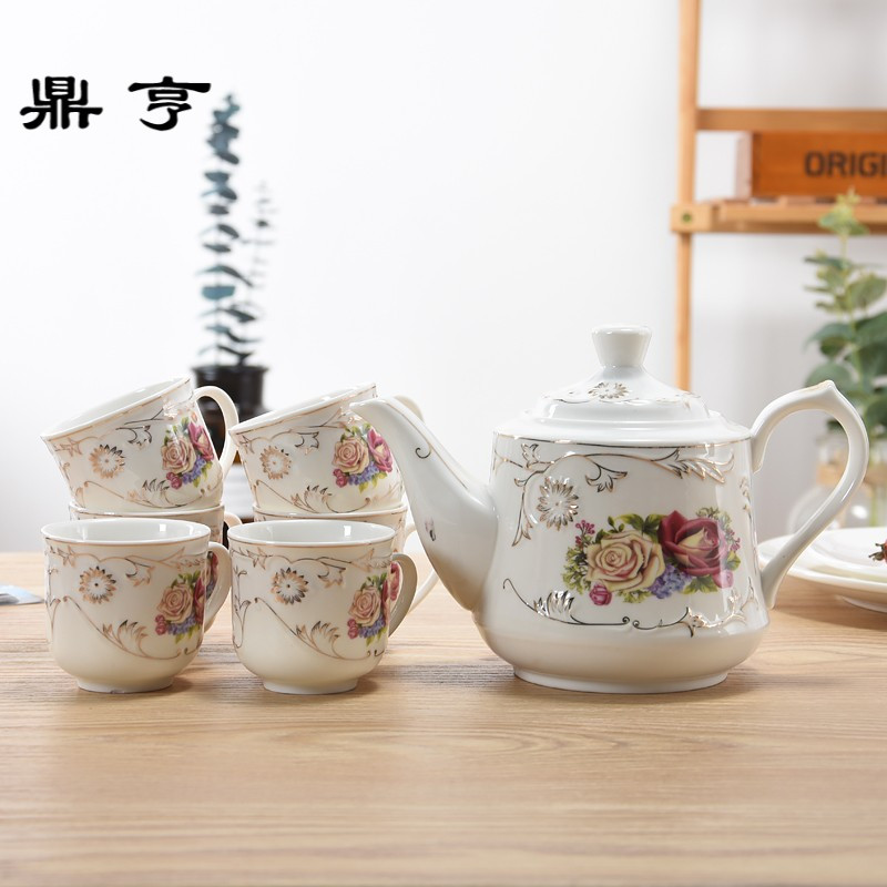 鼎亨优质陶瓷茶壶套装 家用婚庆茶具大容量耐热泡茶壶凉水壶水杯