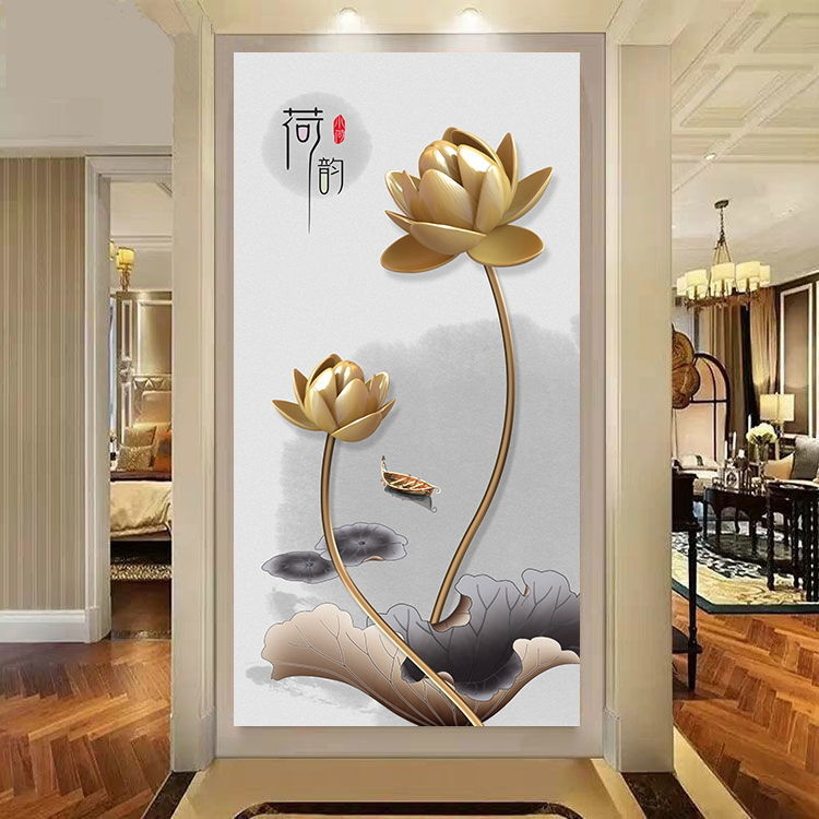 新中式门贴玄关装饰画自贴墙贴画竖版现代进门入门过道走廊挂画