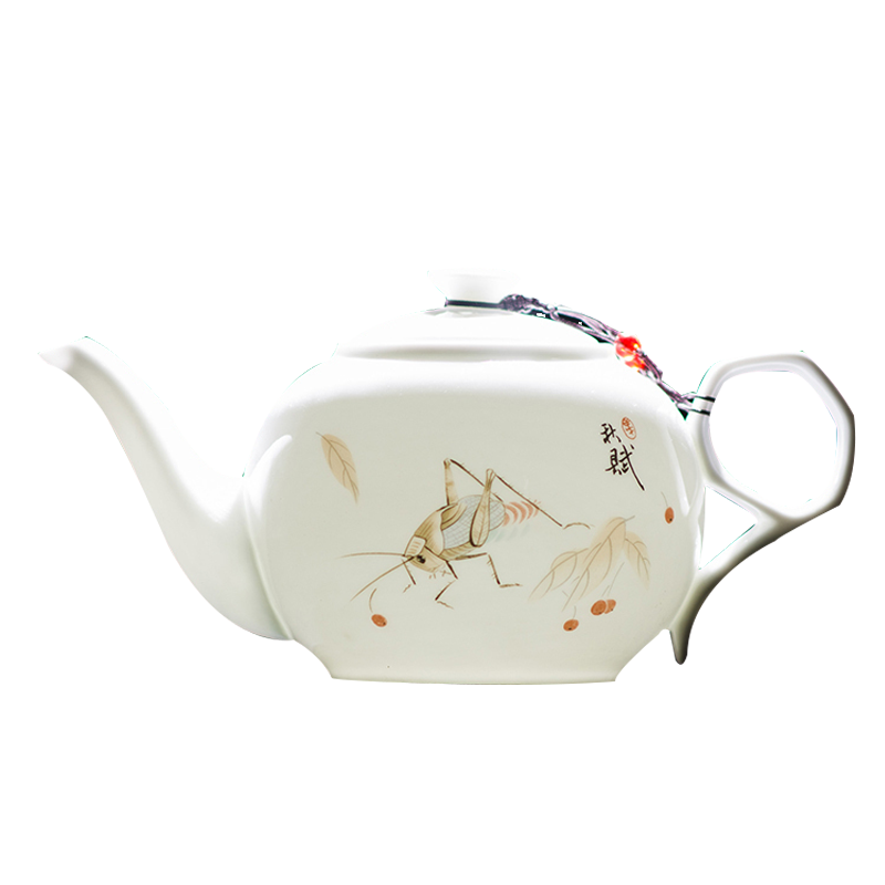 瓷物语CIWUYU家用茶具1000ML 陶瓷大茶壶单壶耐热防暴景德镇青花瓷薄胎瓷( 秋蝉茶壶 )