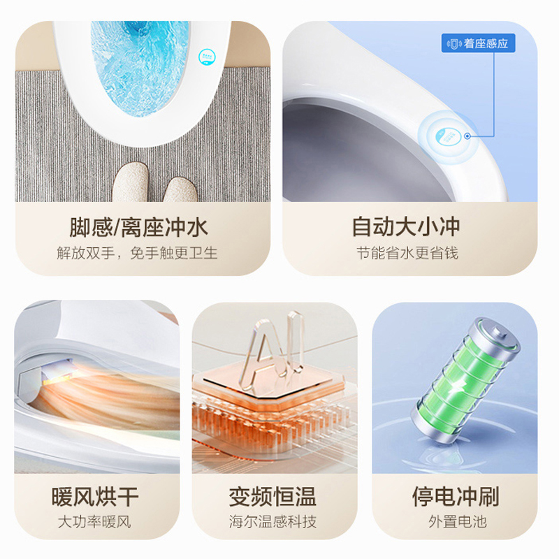海尔(Haier)智能马桶HR300-V30JS双增压变频冲微波感应翻盖智能AI水电双变频温感(305坑距)高清大图