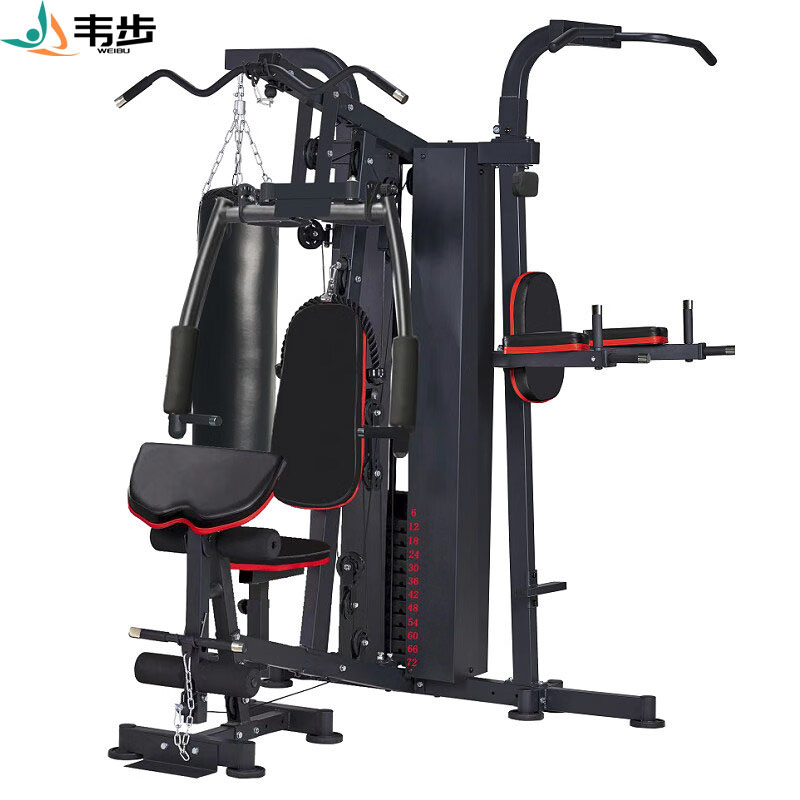 韦步XM830三人站综合训练器 家用多功能健身器材 组合力量训练器械XM830带沙袋+双杠功能高清大图