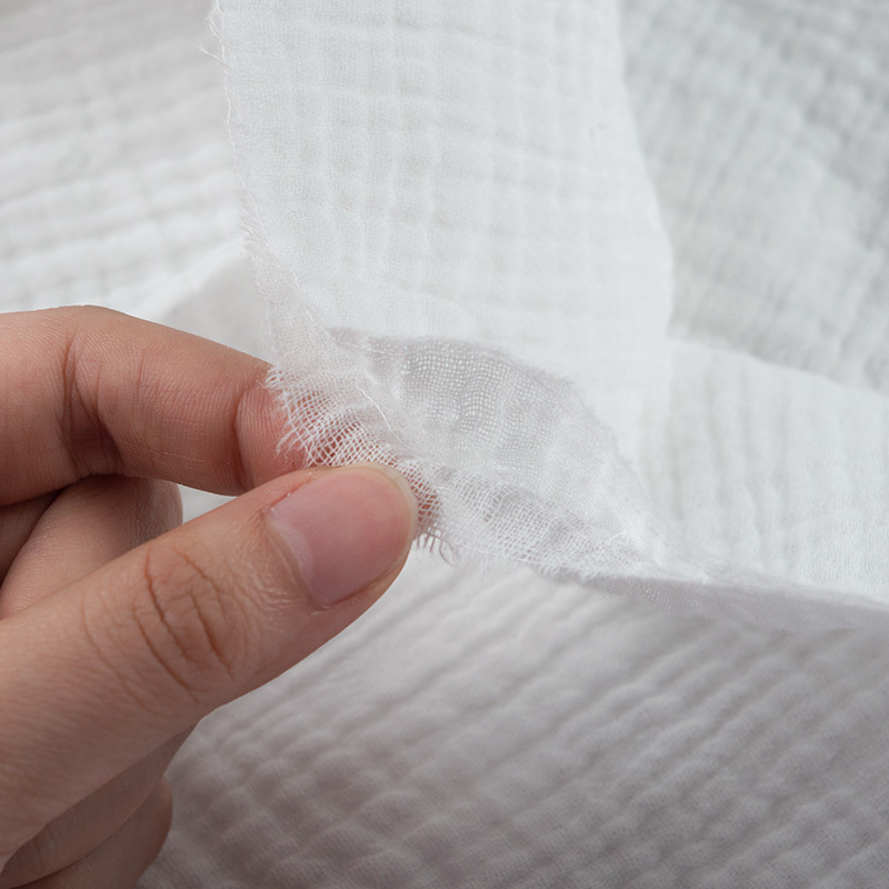 双层纱绉布棉麻布料纯色夏季连衣裙睡衣居家服棉纱肌理褶皱面料6酒红