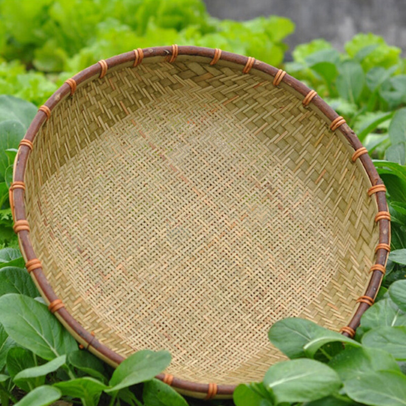 簸箕青皮竹面手工编织大号圆形家用厨房晾晒食物多用收纳筐